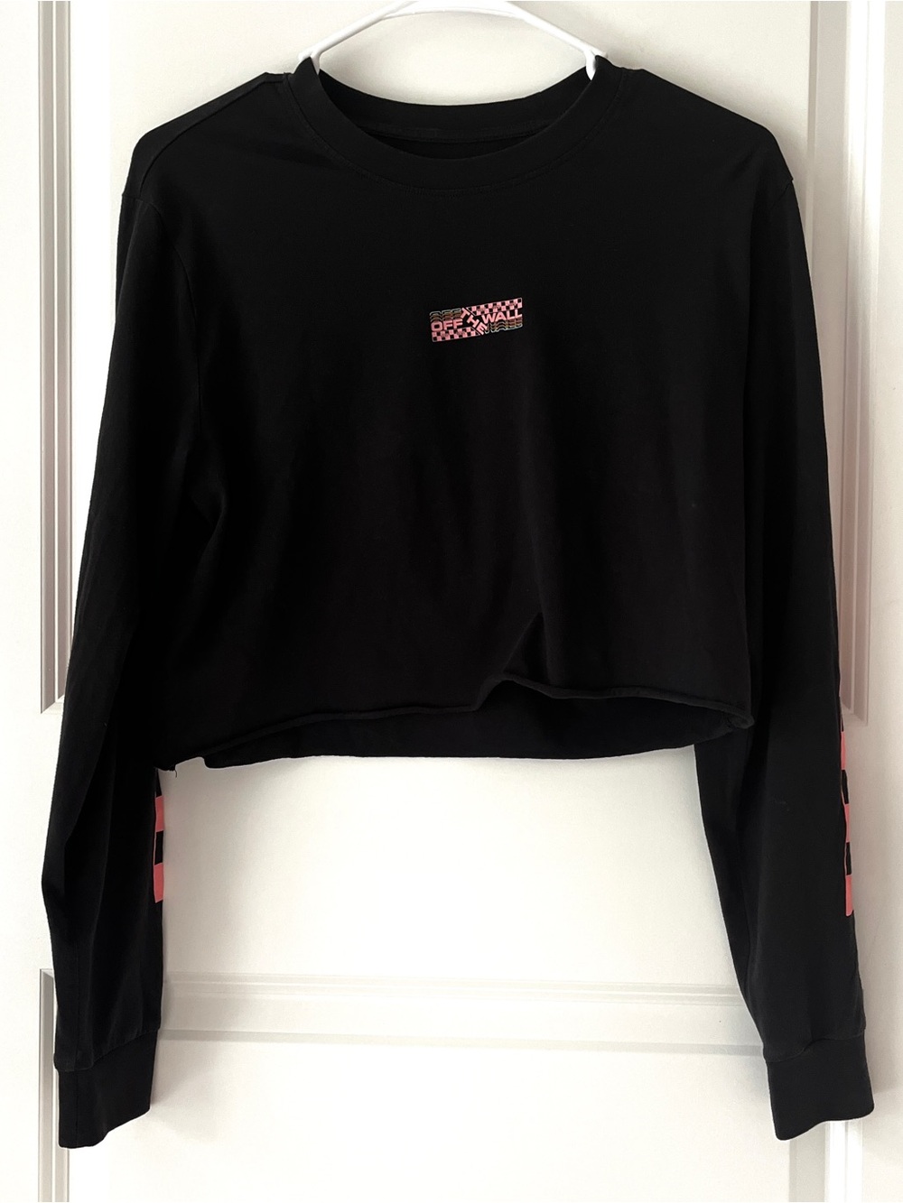Vans Off the Wall Cropped Black Long Sleeve Graphic Tee Top